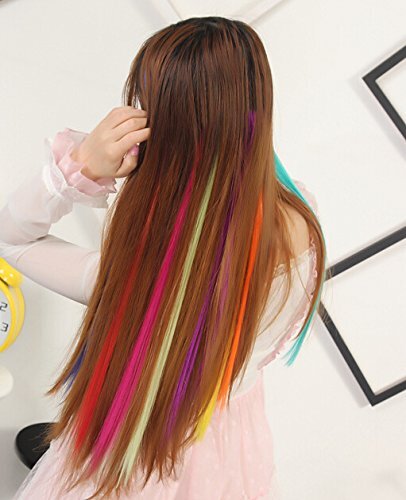 22 Pcs Colored Party Highlights Clip on in Hair Extensions Multi-Colors Hair