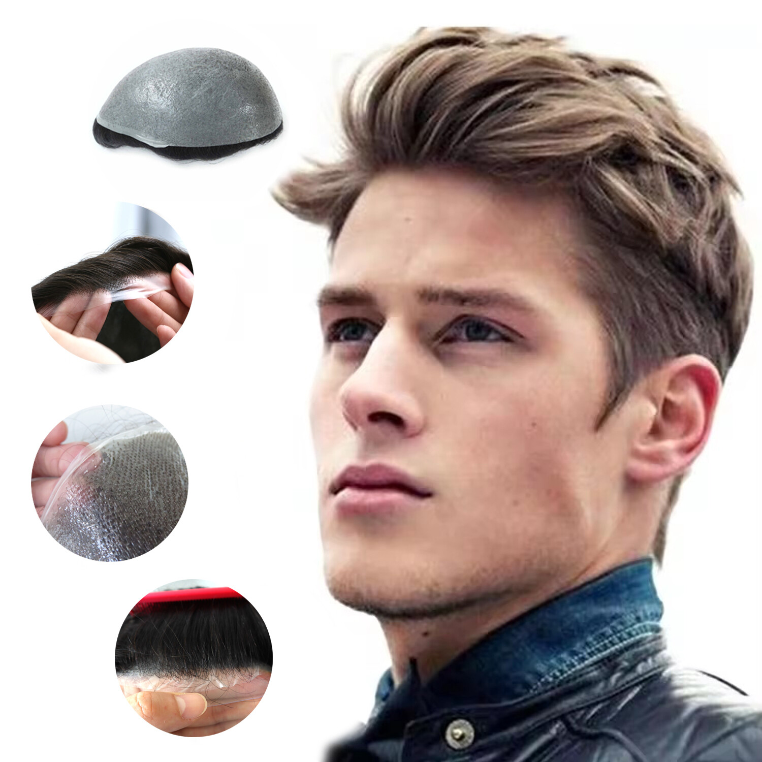 Toupee For Men Human Super Thin Skin Men Hairpieces Wig Colored 8inchx10inch