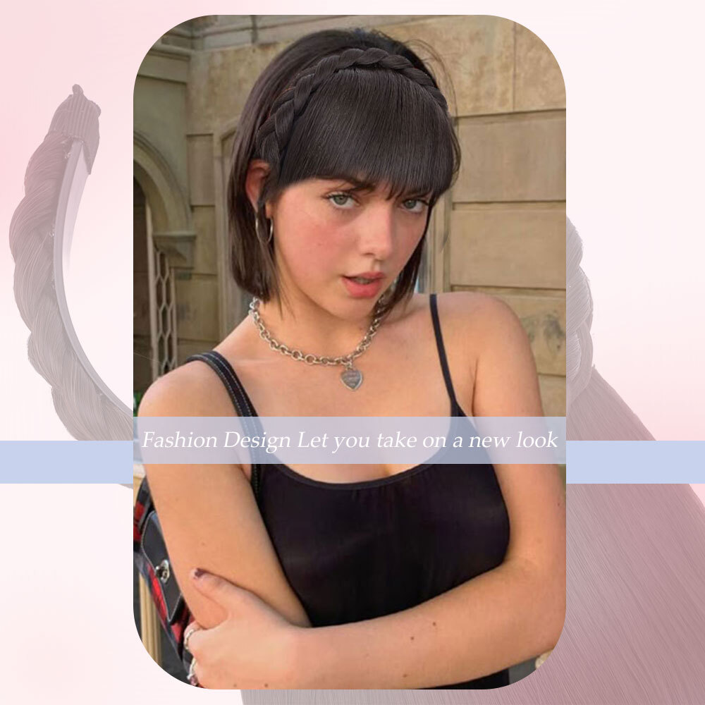 Clip In Bangs Hairpiece Wispy Fringe Headband with Temples Topper Curved Bangs