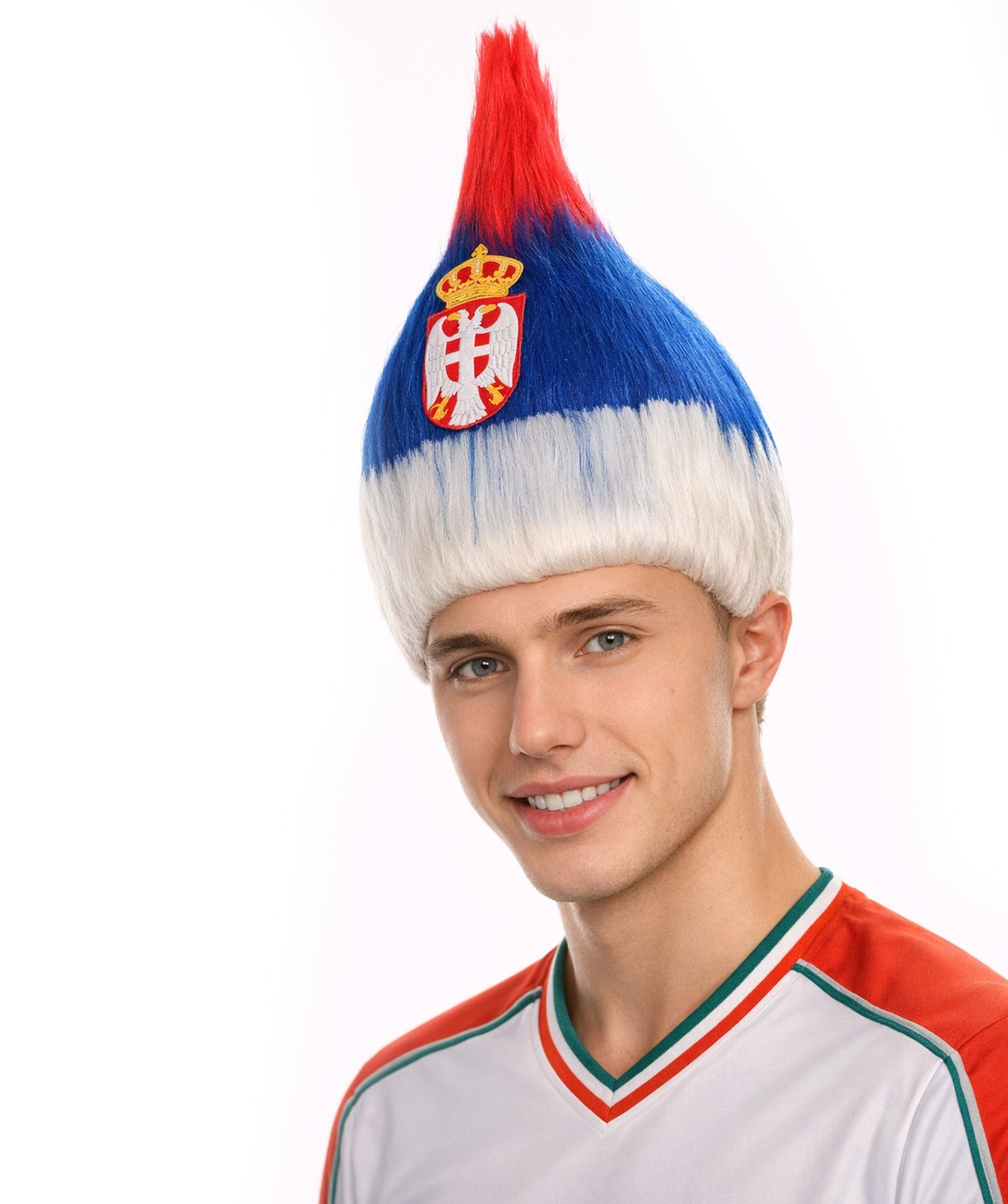 HPO Flagwigs Adult Unisex Serbia Flag Troll Wigs,Perfect for Cosplay HM-801A