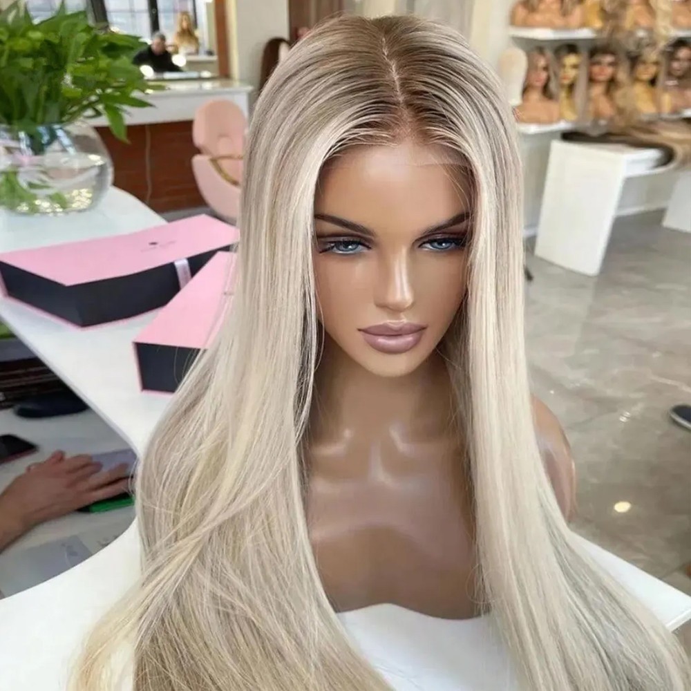 Women’s Long Straight Brown Blonde Ombre Color Hair 13×4 Pre Plucked Natural Wig