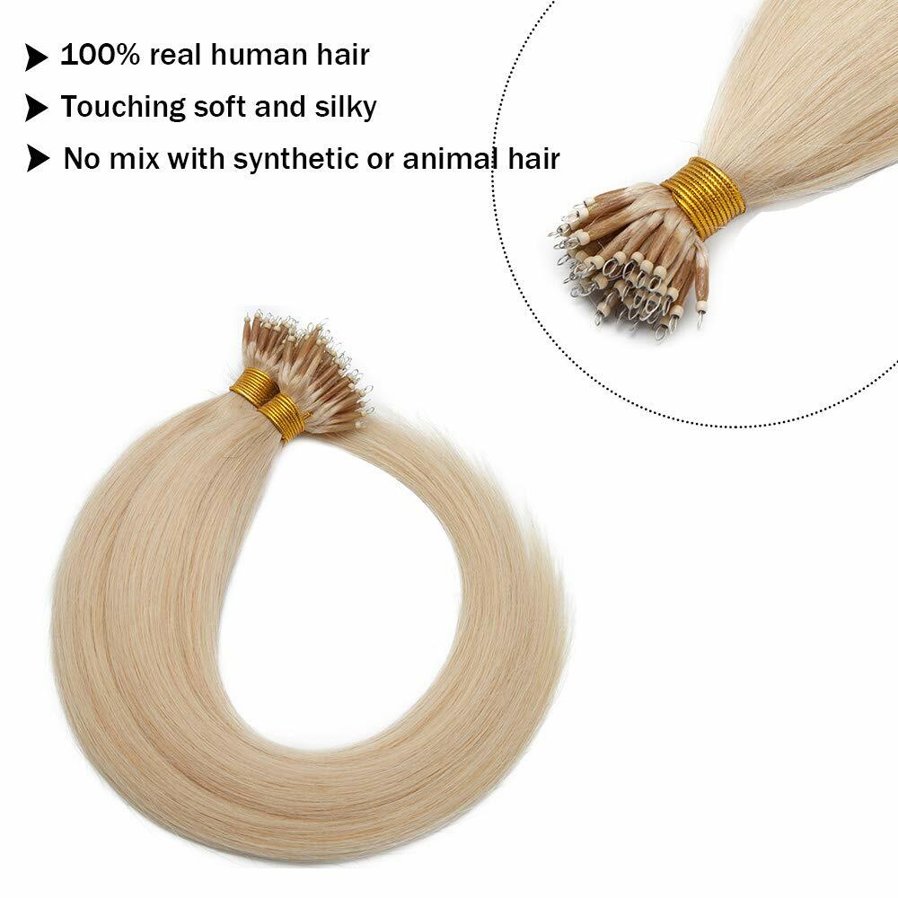 Pre Bonded Nano Bead Ring Link Remy Human Hair Extensions Balayage Ombre Blonde