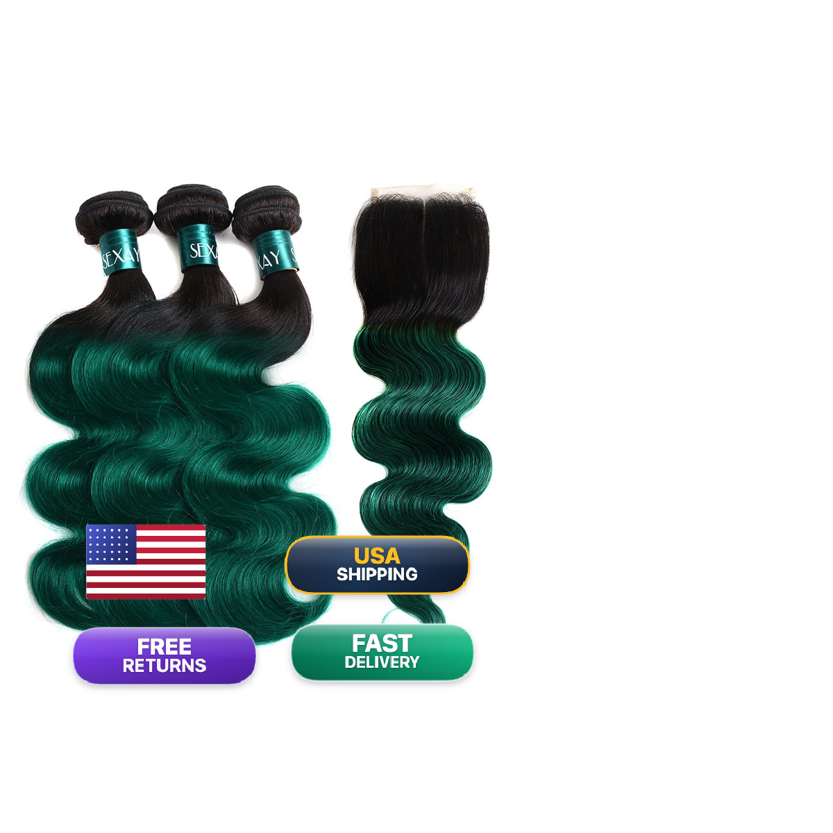 Sexay Green Human Hair Bundles Brazilian Remy Hair Body Wave Bundles