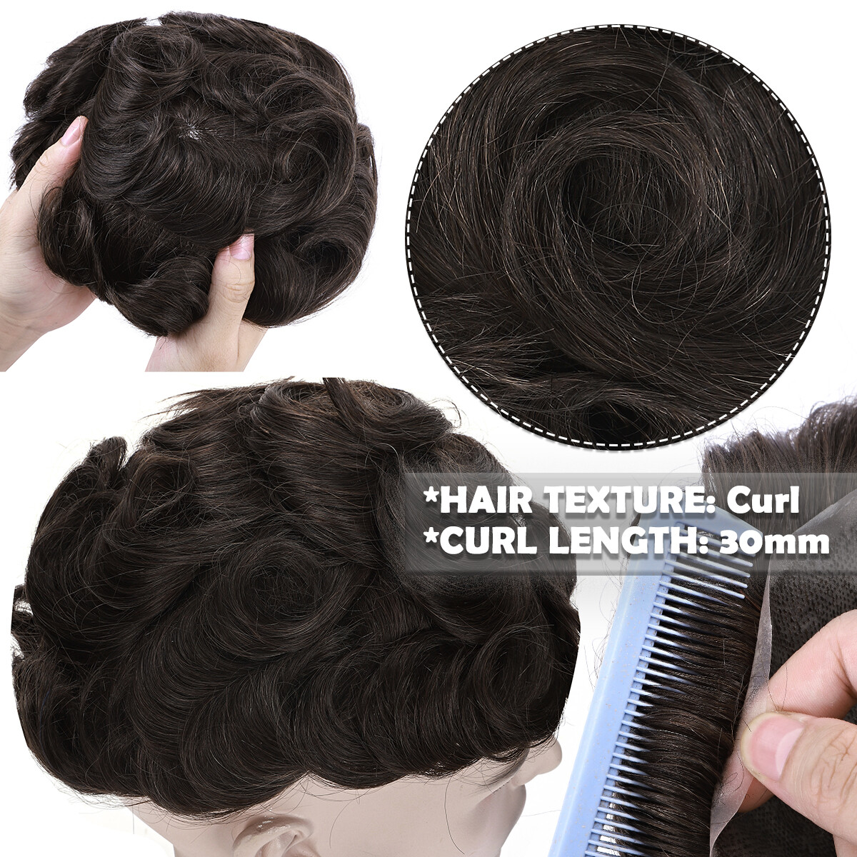 Men Toupee Hairpiece Tape In Human Hair Thin Skin V-loop Replacement System Gray