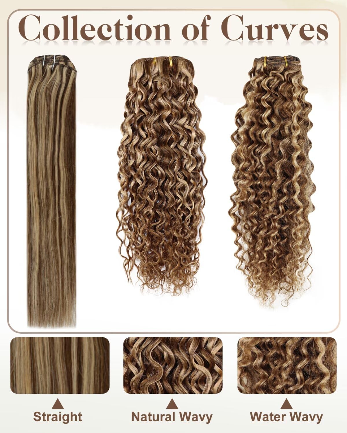 Hetto Curly Clip In Human Hair Extensions Medium Brown 14Inch 120G 7Pcs Kc