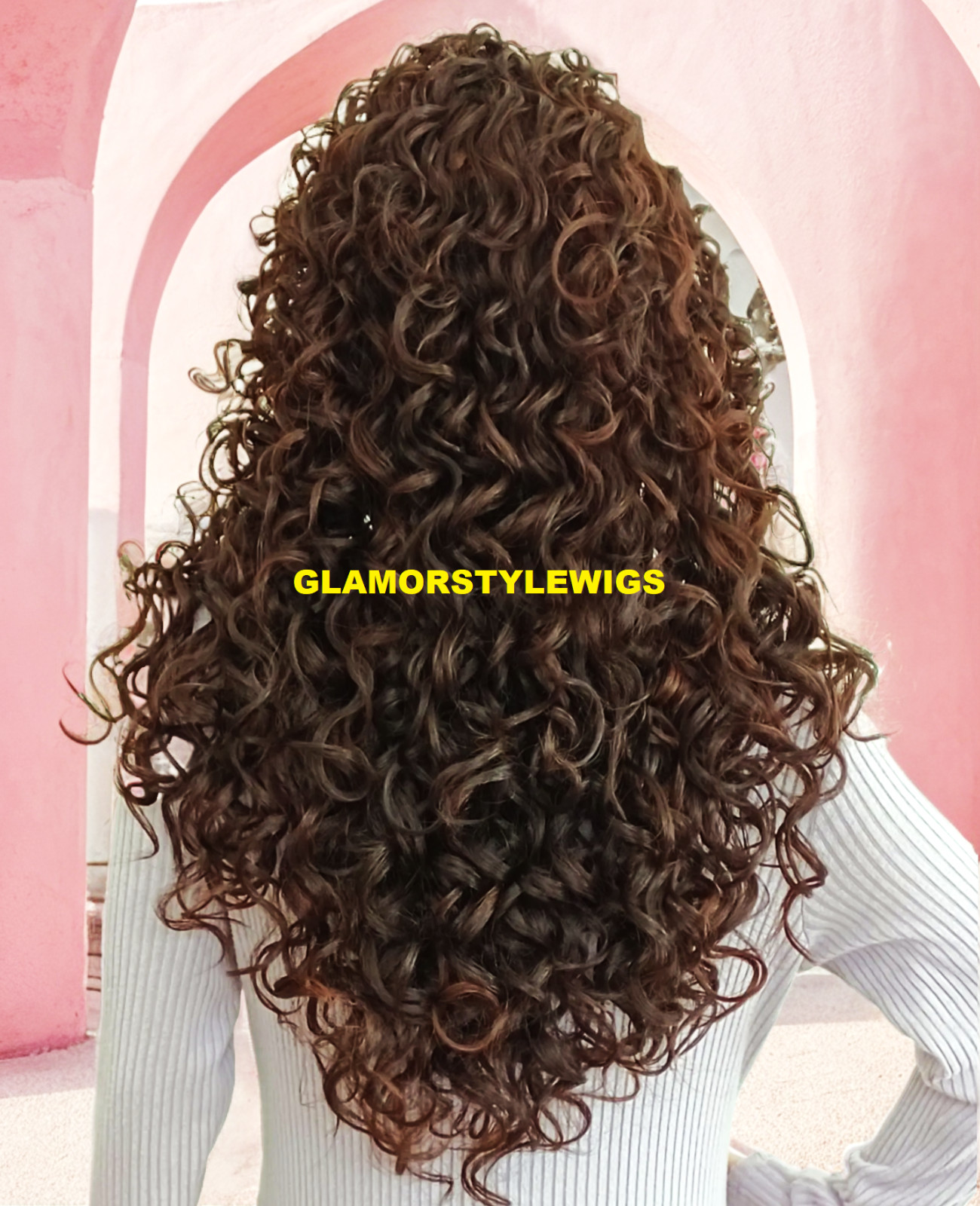 32″ LACE FRONT FULL WIG LONG SPIRAL CURL LAYERED SIDE PART BROWN AUBURN MIX NWT