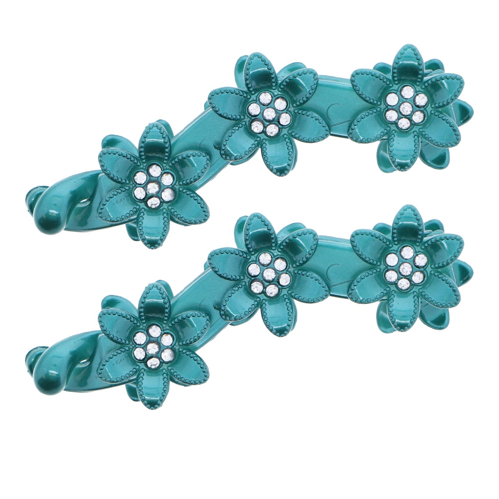 3.75 inch Long Green Flowered Banana Clip with 2 Count (Pack of 1),