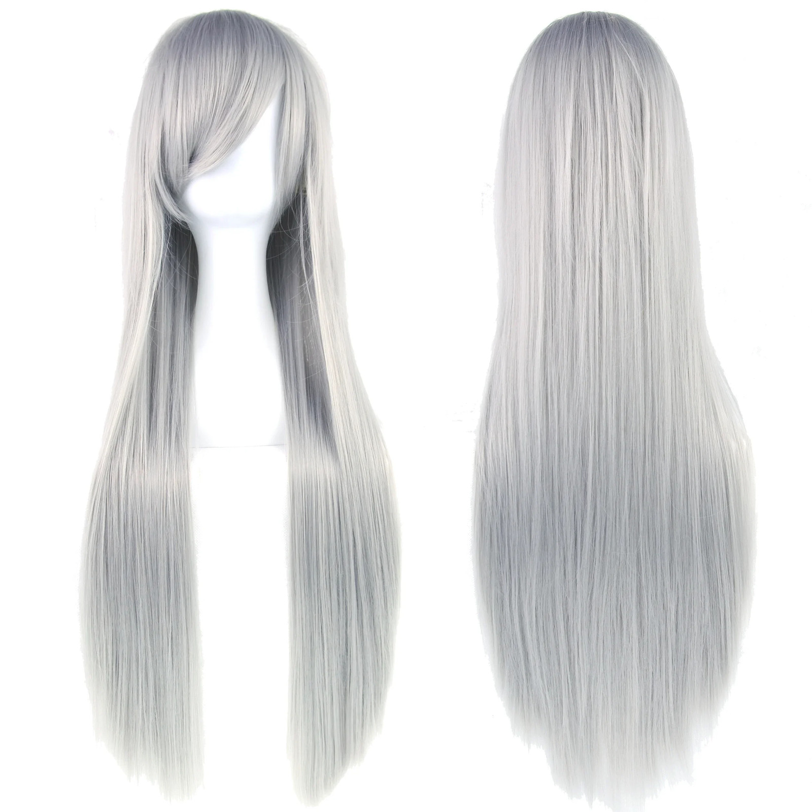 Long White Purple Black Straight Synthetic Cosplay Wig Party Hairpiece for Women