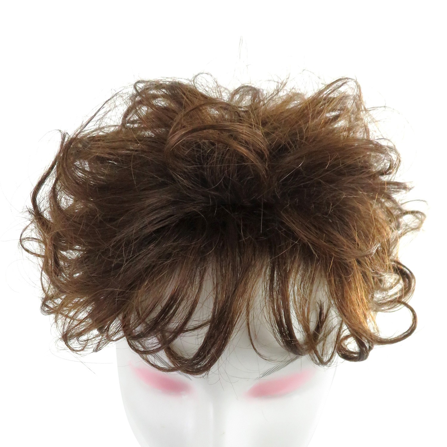 Short Brown Wavy Curly Hair Wiglet Topper Human Hair Replacement for Women