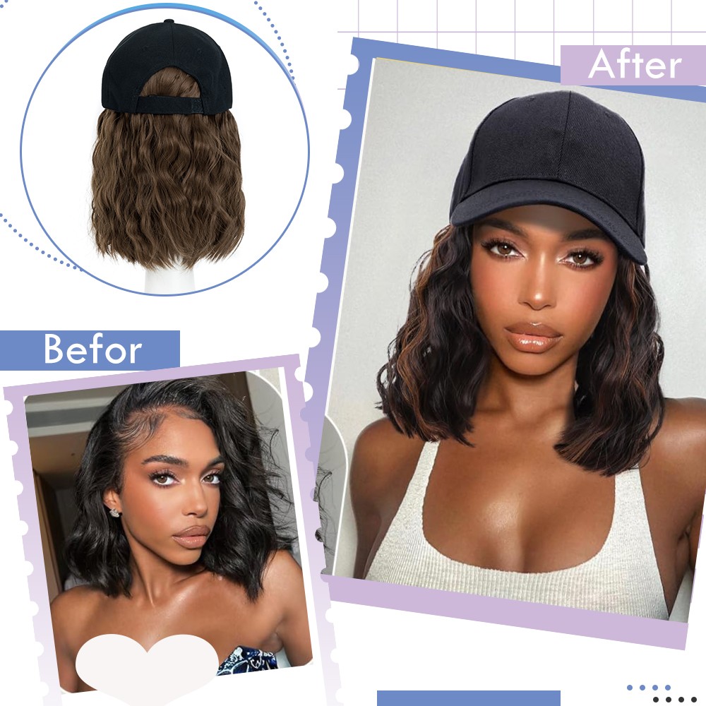 Denim Baseball Cap Hat Wig Hairpiece with Short Curly Casual Daily Wear Dating