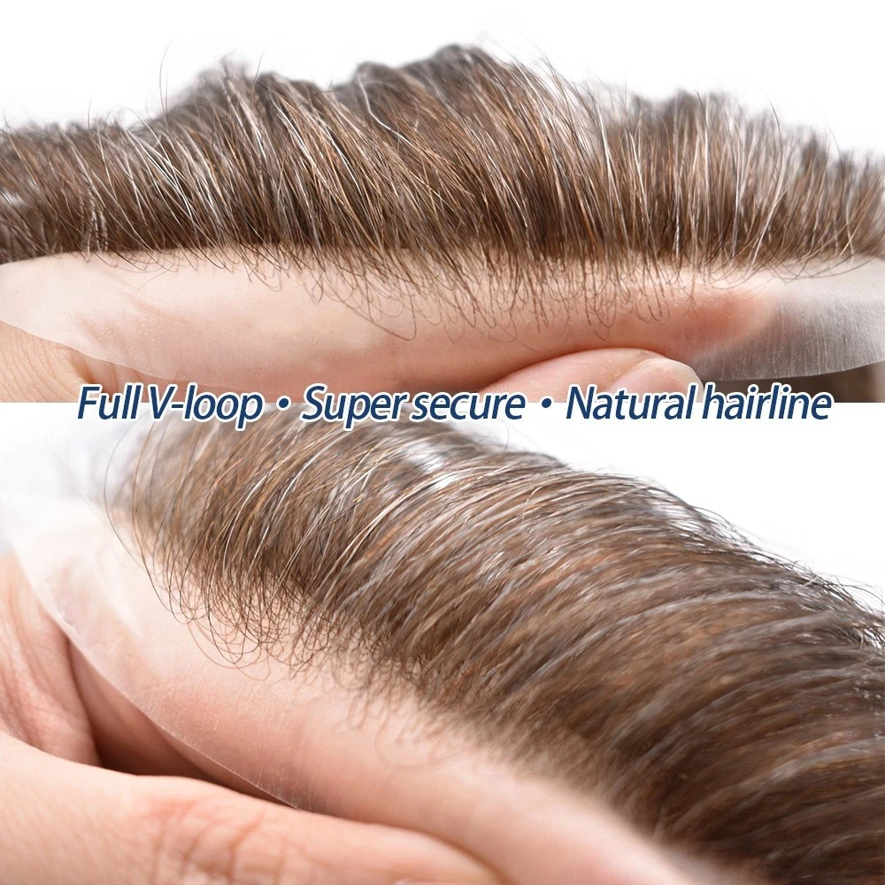 Ultra Thin Skin Hairpiece Invisible Poly PU Mens Toupee Hair 70% Light Density
