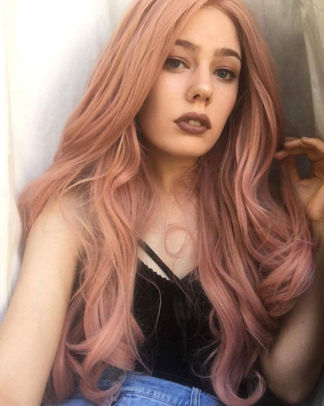 Pink Rose Gold Synthetic Hair Lace Front Wigs Fluffy Natural Wave Heat Resistant