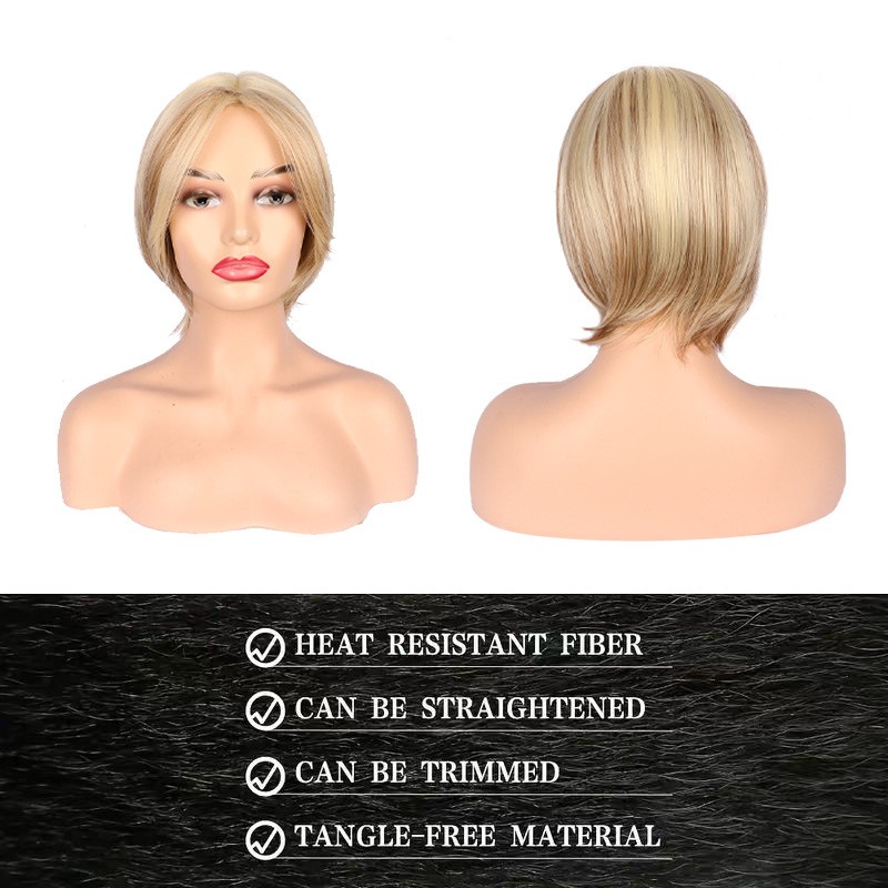 Light Blonde Short Straight Fluffy Synthetic Full Wig for Women Natural Daily