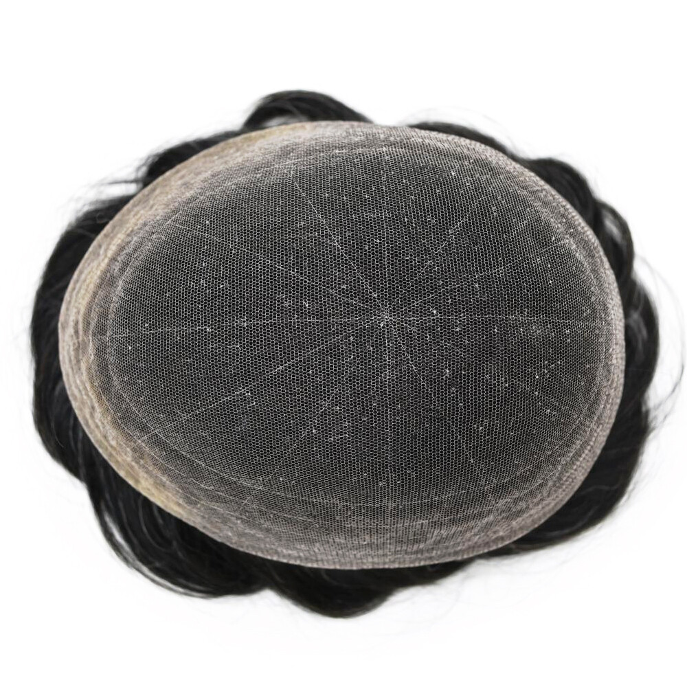 Mens Toupee Hair Replacement System Full French Lace Hairpiece Wig for Men US