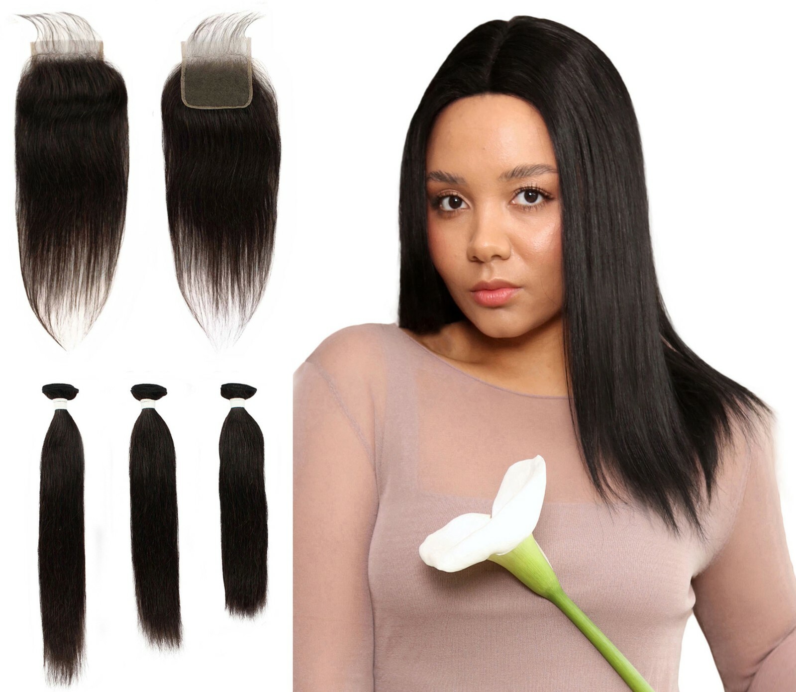LUXLUXE Rico 100% Human Hair Bundle Free Part 4X4 Hand Tied Swiss Lace Closure