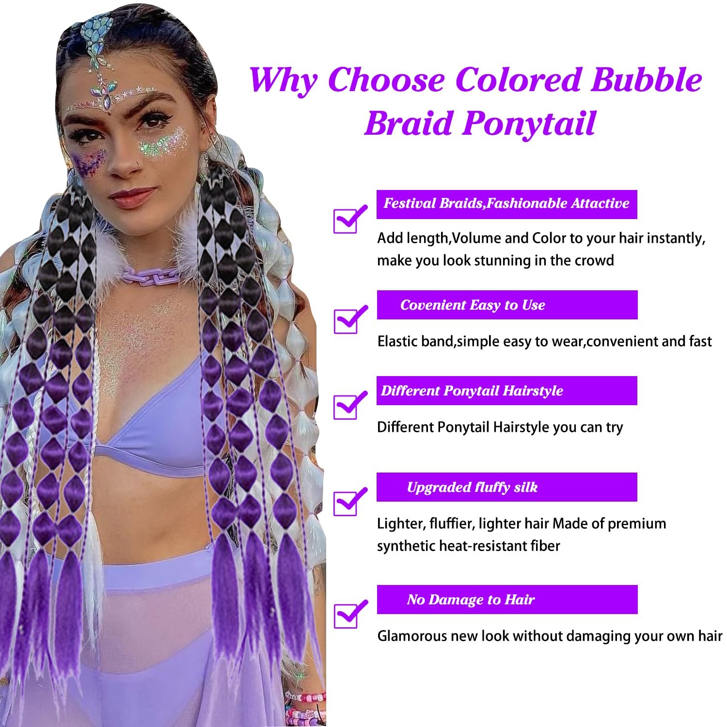 Bubble Ponytail Extensions 26 Inch Colored Hair Extensions With Hair Tie 1pcs…