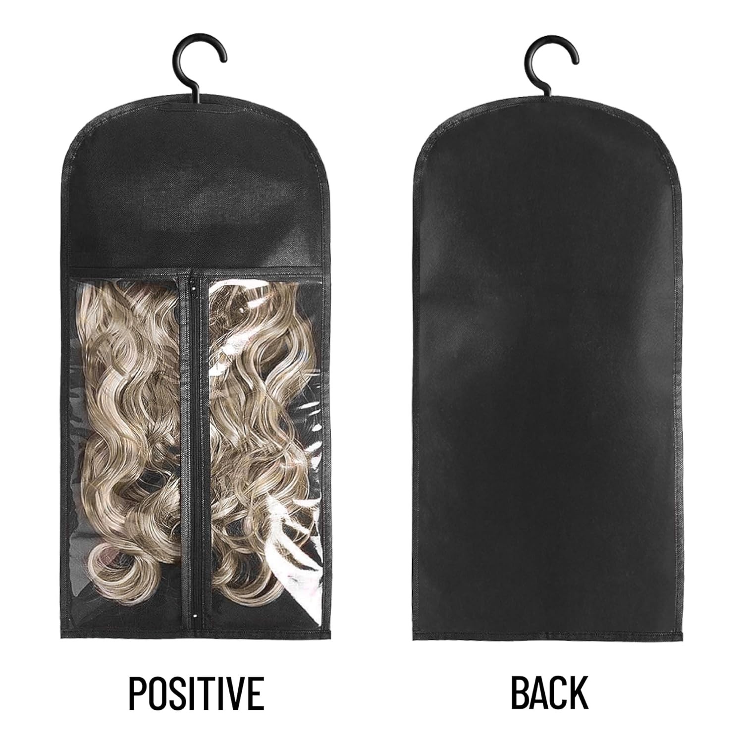 6 PCS Hair Extension Holder Wig Storage Bags with Hanger Wig Holder (Black)