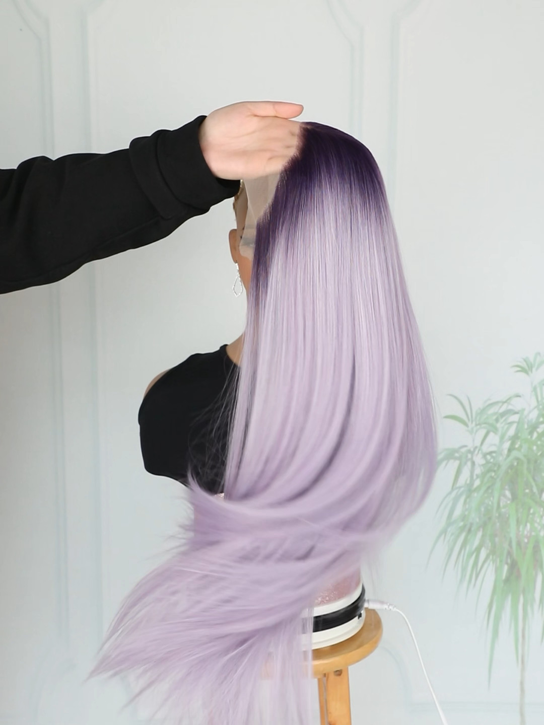 Ombre Purple Long Straight Hair Glueless Lace Front Wigs Free Part Women Party