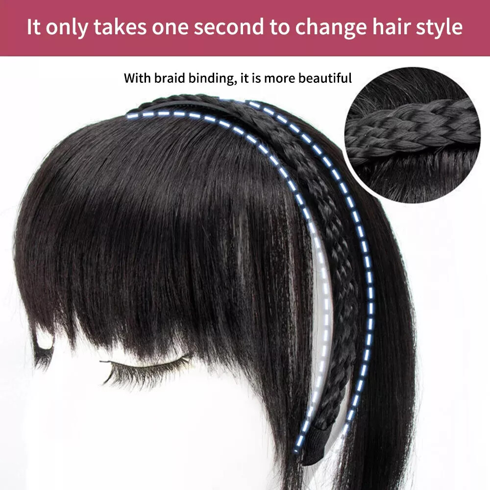 Natural Clip On Women Invisible Headband Synthetic Bangs Hair Extension Fringe