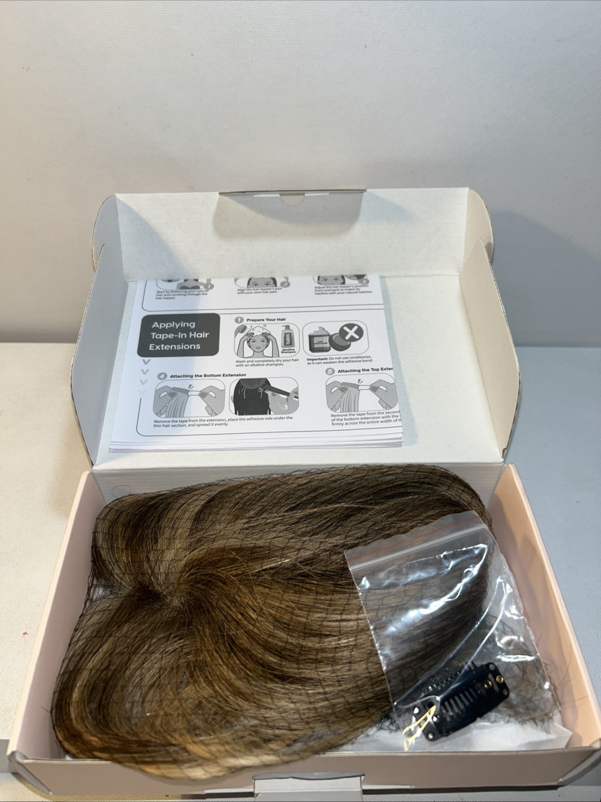 New Human Hair Topper Clip In Side Bags 11” Medium Brown & Dark Blonde #4P27