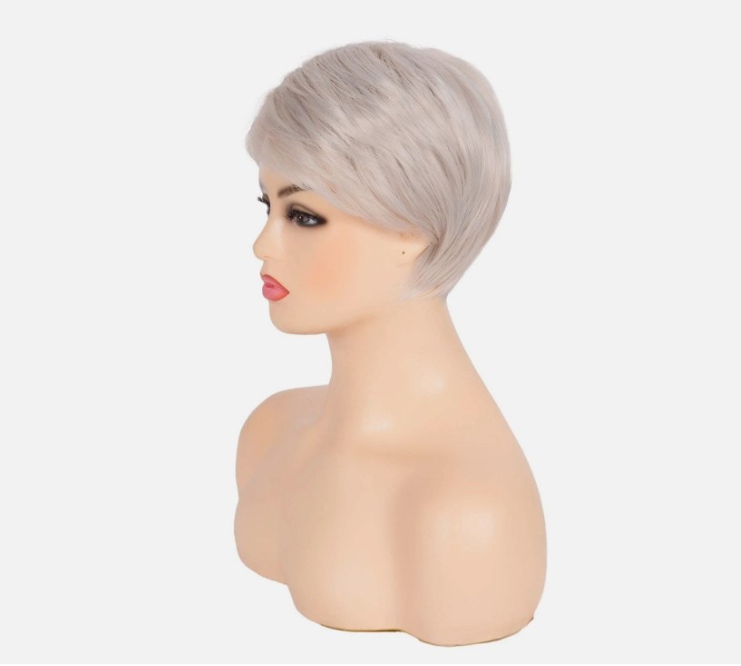 Short Pixie Cut Blonde Mix Grey Wigs for White Women Fluffy Synthetic Hair Wo…