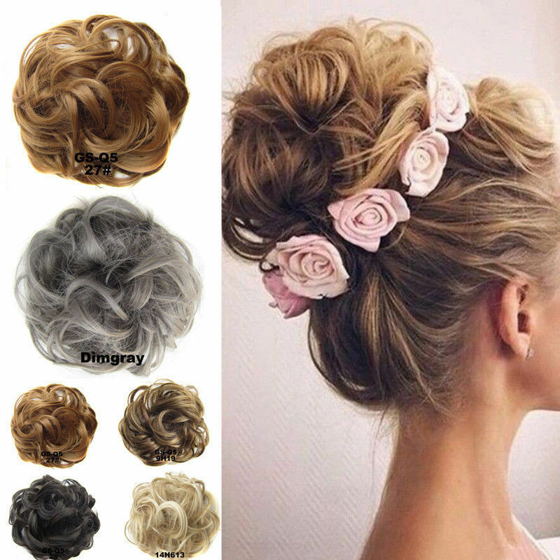 Real Natural Messy Hair Scrunchie Clip on Bun Ponytail Updo Extension Blonde Mix