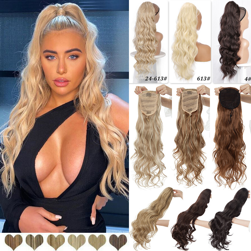 Extra Thick Drawstring Ponytail Clip In Hair Extensions As Human HAIR Brown Wavy