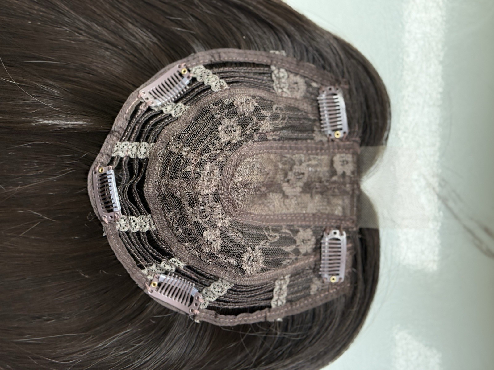 Molefi Wiglet Hair Topper 16” Dark Brown Highlights 4/8# New