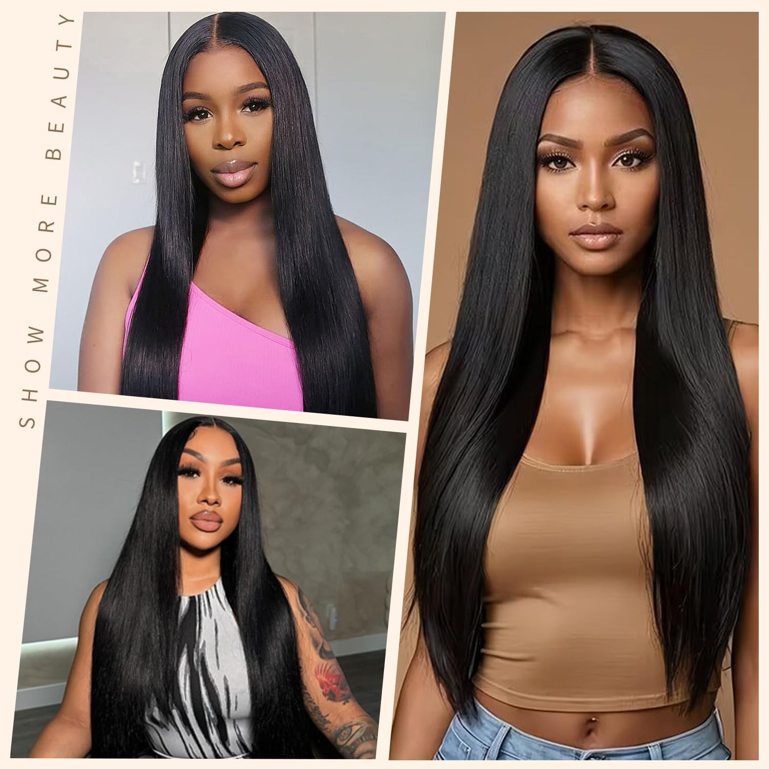 32 Inch Human Hair Lace Front Wig 200 Density Straight Glueless Pre Plucked