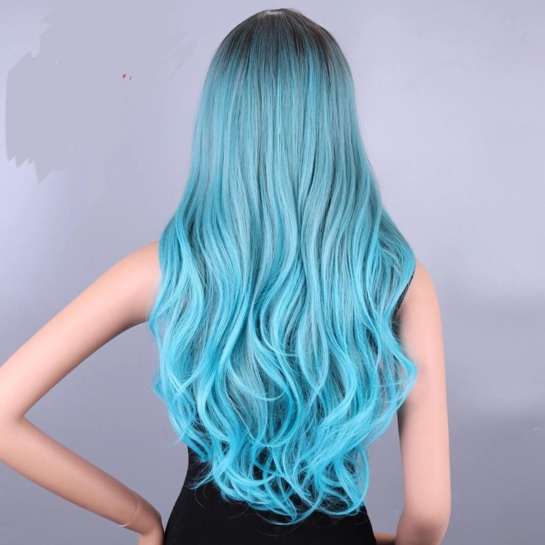 Syntetic Lace Wig 28 Inches Long Unisex Blue USA Free Shipping