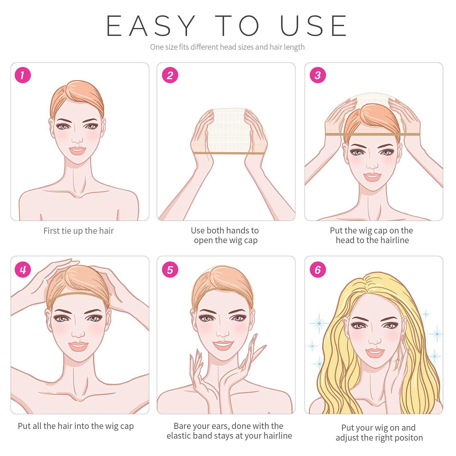 6 Pcs Hair Net Stretchy Wig Cap Durable Professional Hairnet for Men Women