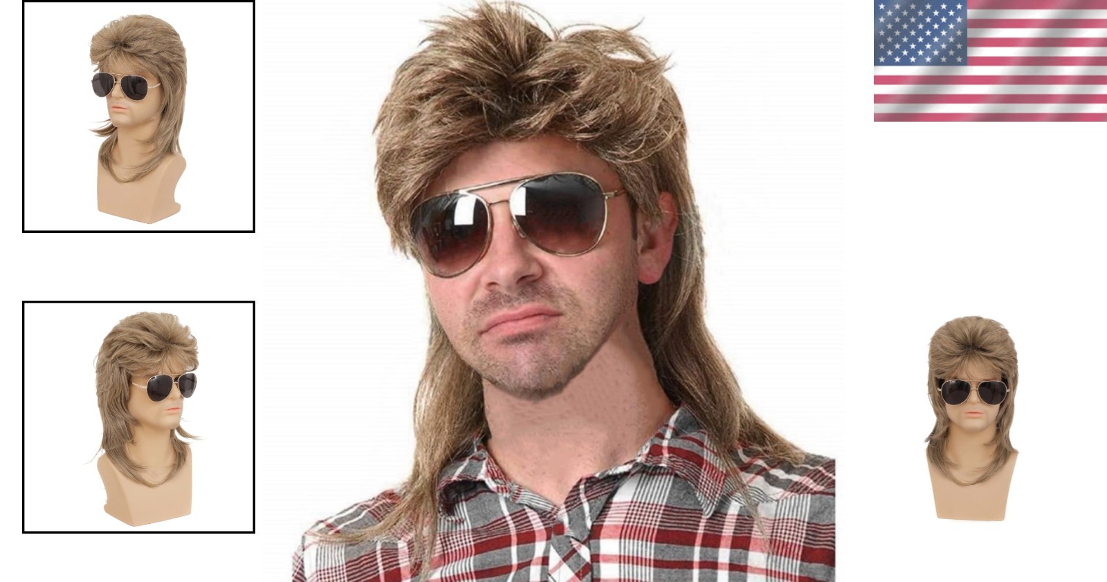 Stylish Light Brown Mullet Wig for Men – Ideal for 70s 80s Fancy Dress Parties