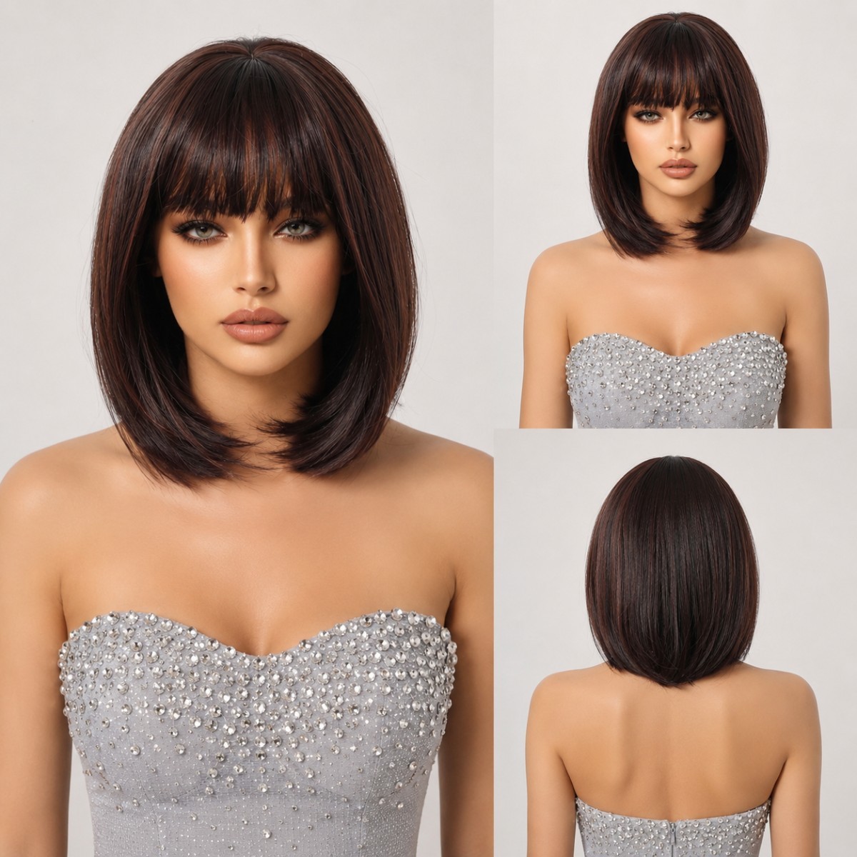 Choc Brown Synthetic Hair Heat Resistant Bob Straight Cosplay Wig With Fringe