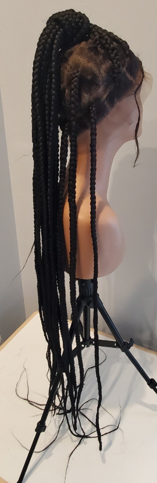 Long Black Braided Wigs Synthetic Heat Safe Lace Front Wigs Glueless For Women