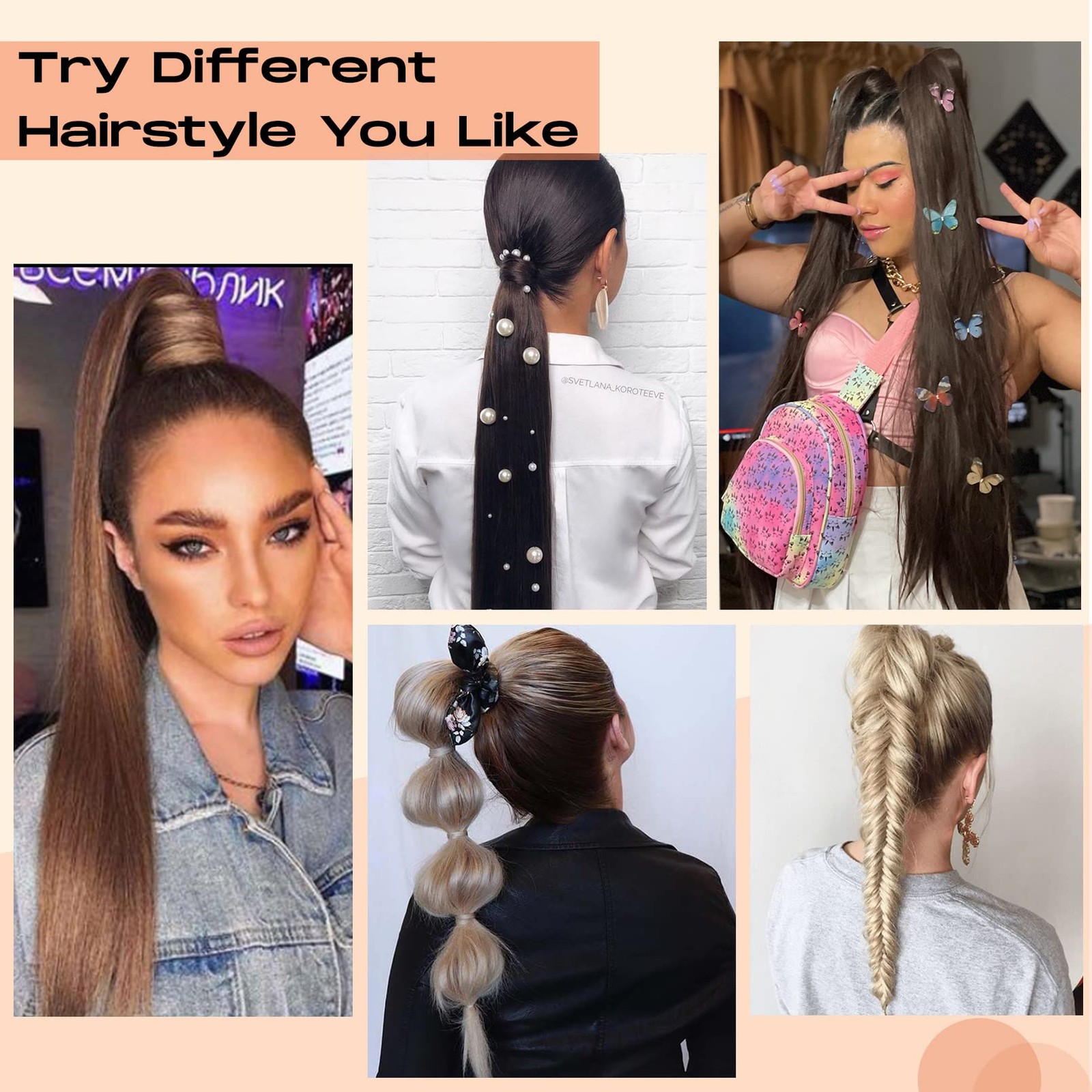 SEIKEA 35″ Straight Ponytail Extension Dark Brown Copper Highlight Clip-in