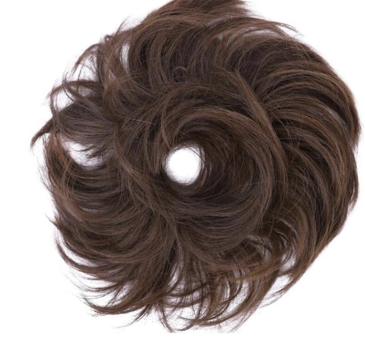 Natural Tousled Messy Bun Hair Piece Scrunchie Pony Tail – Medium Brown