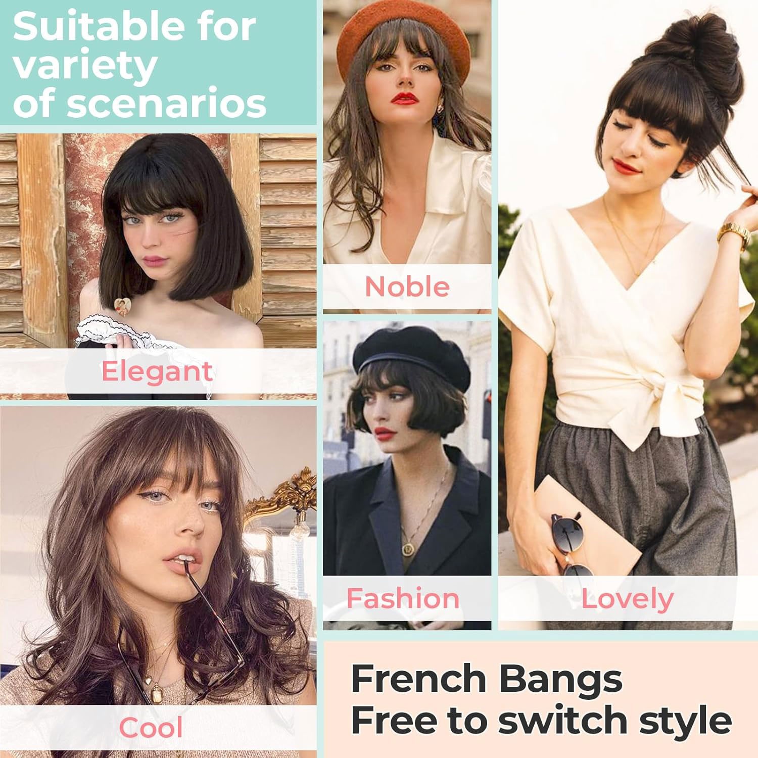 6” Straight Thick Hair Neat Bangs Clip In Fringe Front Hair Extensions Christmas