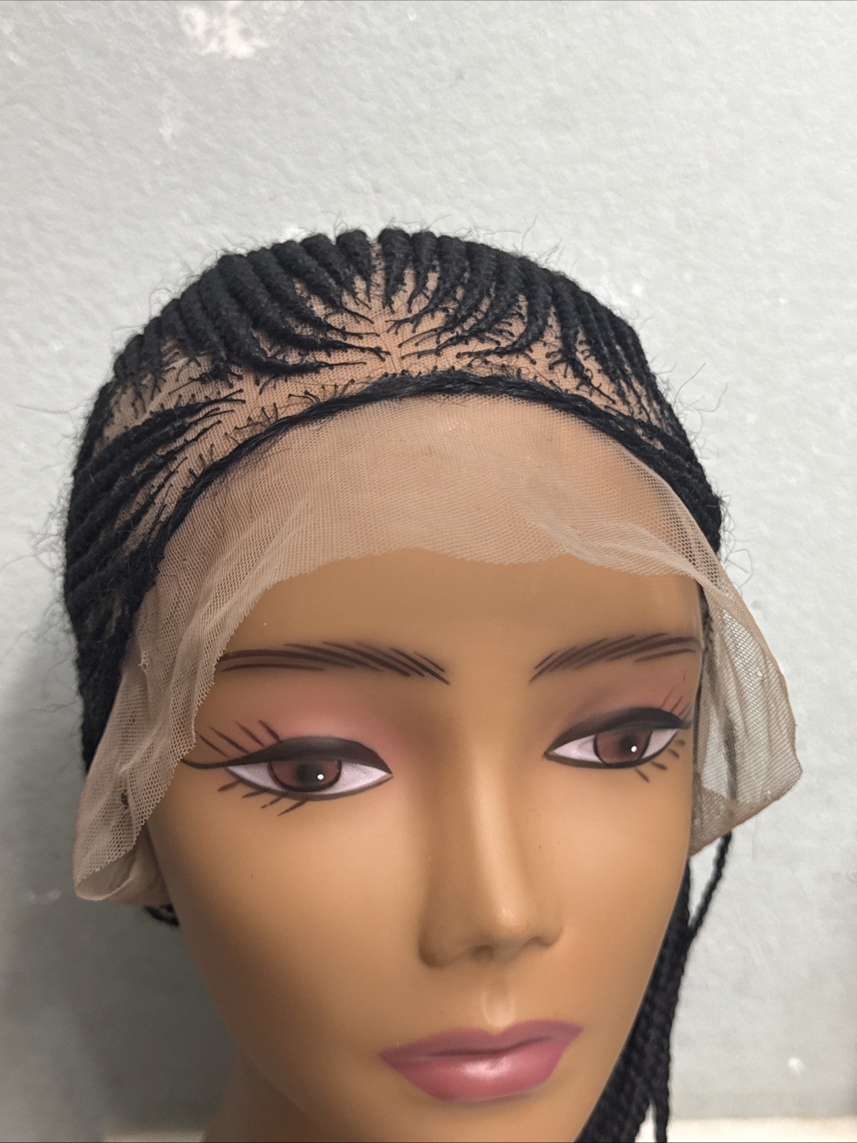 African Black Styled Small Conrow with Lace Wig 28″