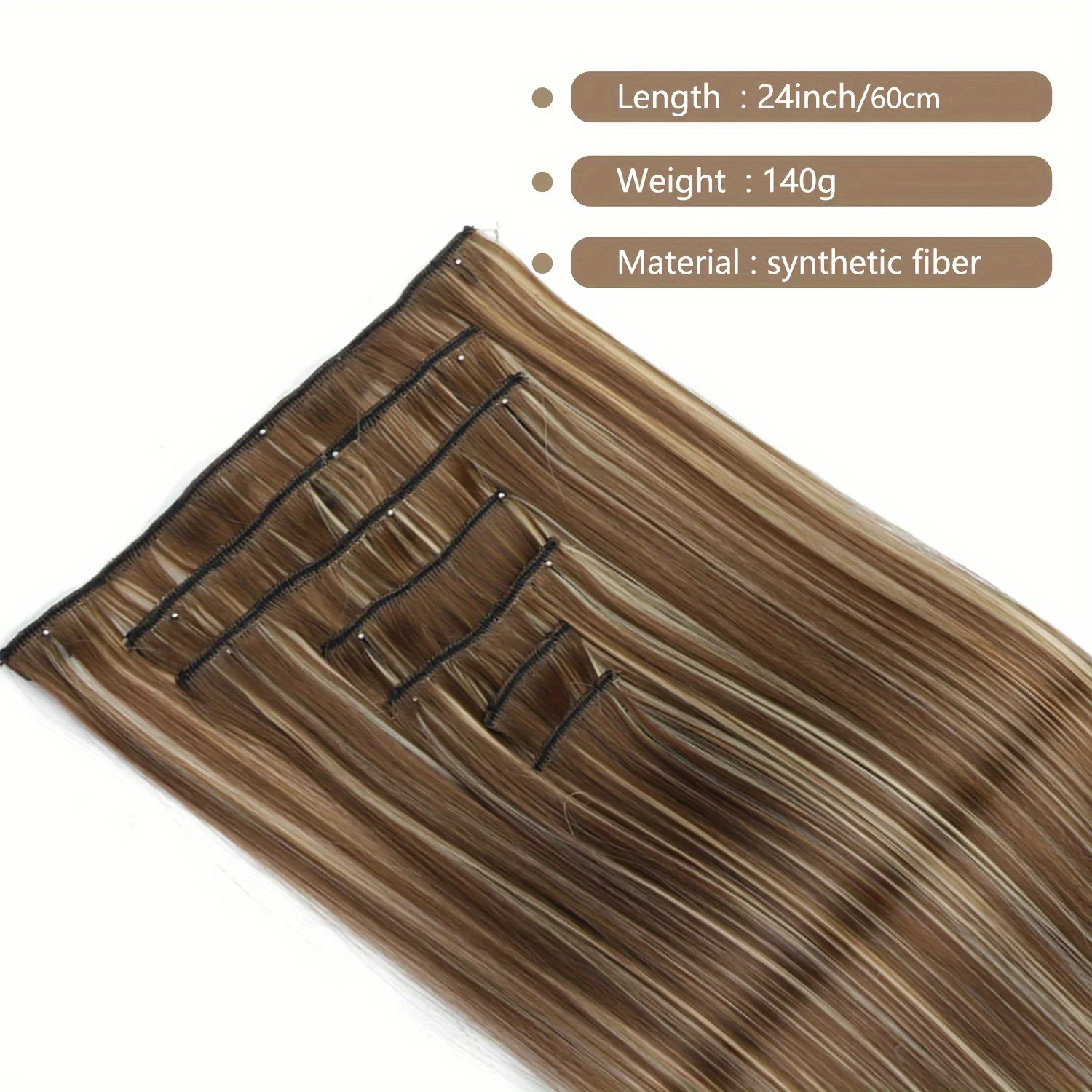 Long Straight 16 Clips 7Pcs Hair Extensions Heat Resistant Blonde Black