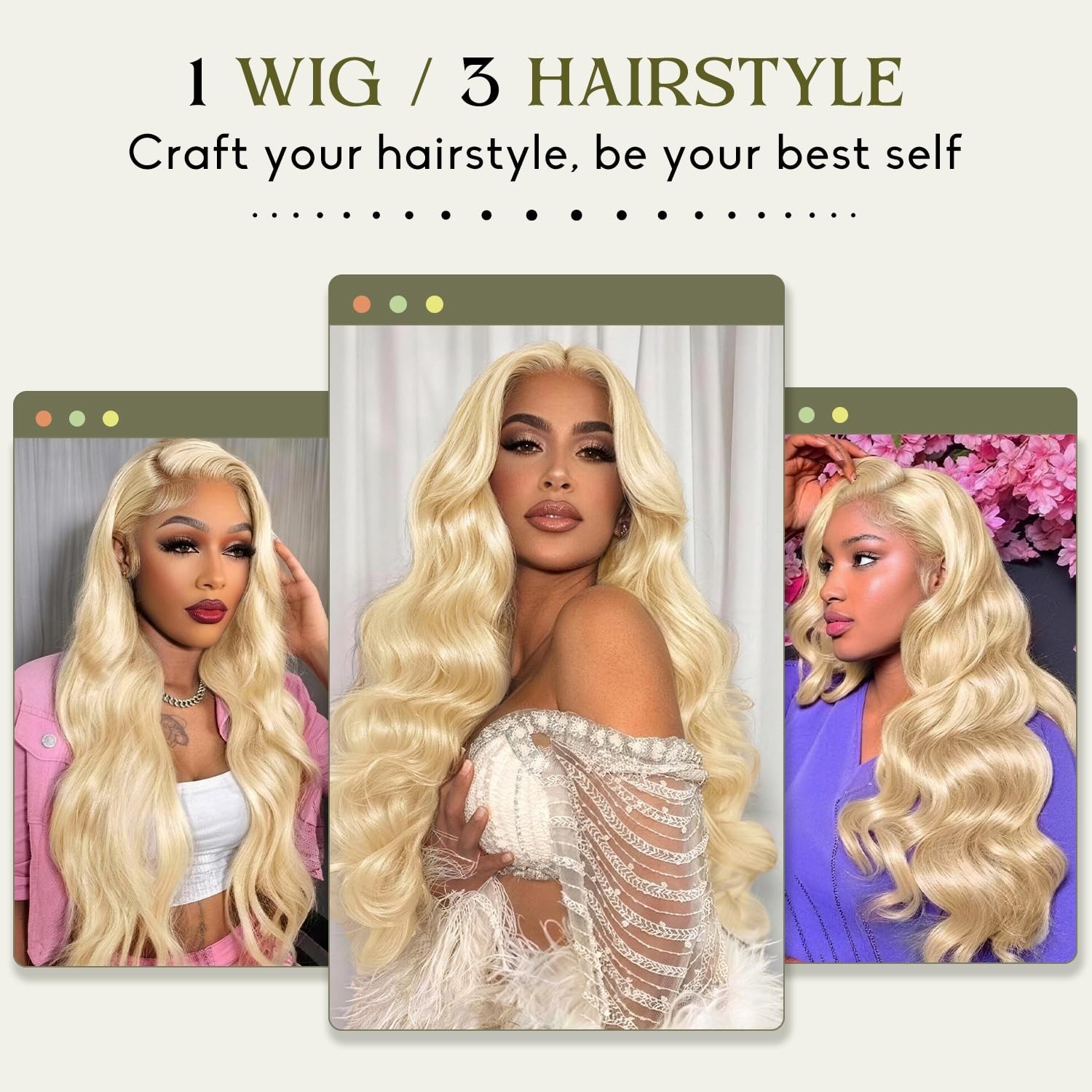 40″ Blonde Body Wave Lace Front Wig 200% Density HD Full Frontal Glueless Human