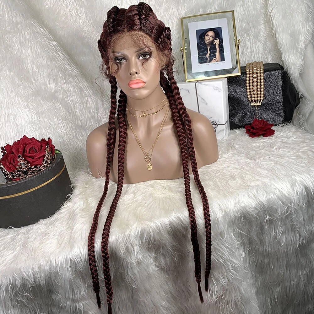 Long Braid Fiber Lace Front Wigs Cornrow Big Braiding 4 Braids Wigs Natural Hair