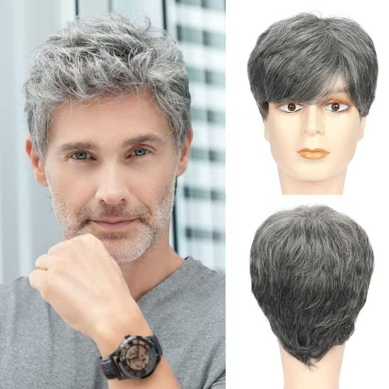 6in Men’s Short Silver Gray Wig Full Cosplay Synthetic Heat Resistant Party