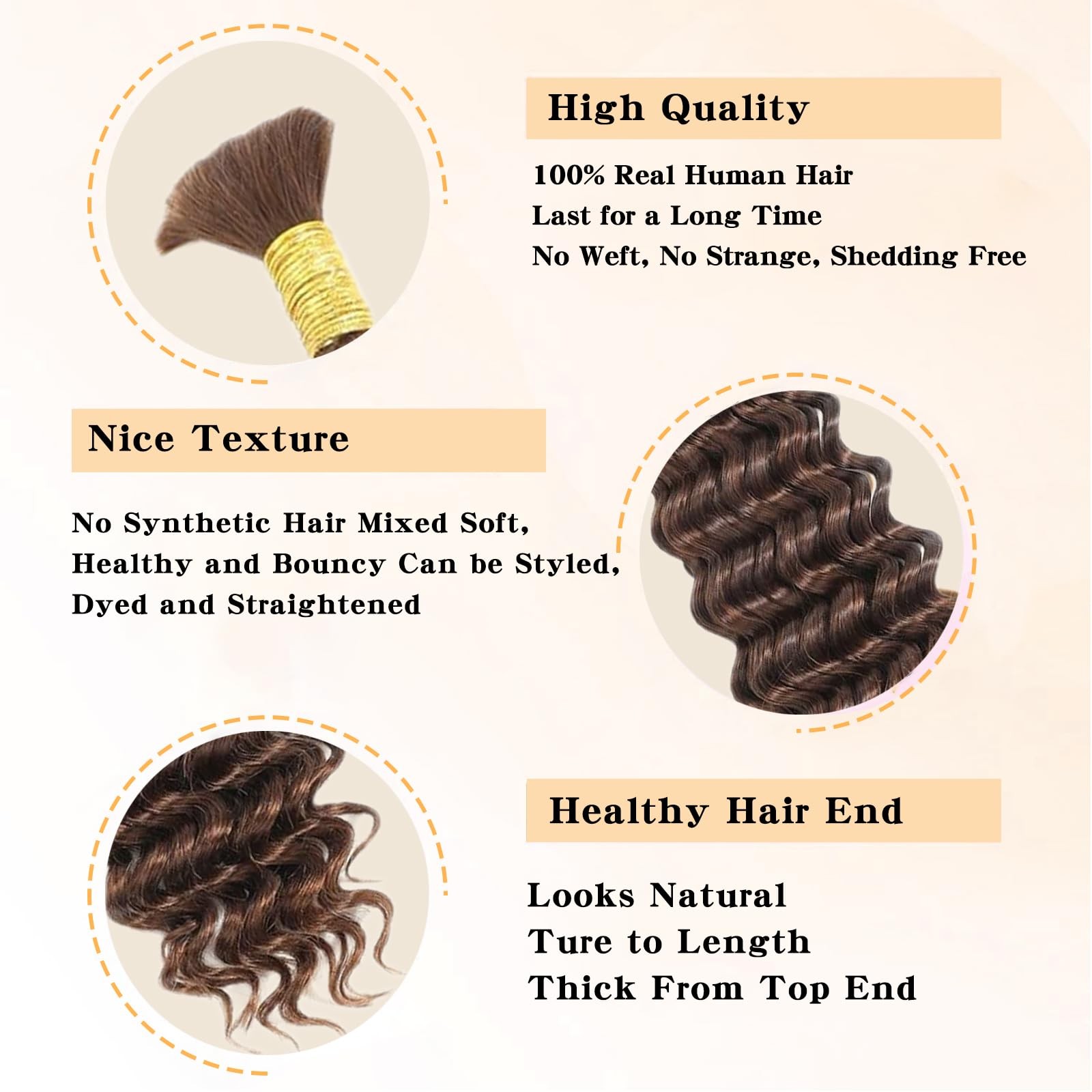 Boopwine Chocolate Brown Human Braiding Hair For Boho Braids 1 Bundle 55G 22