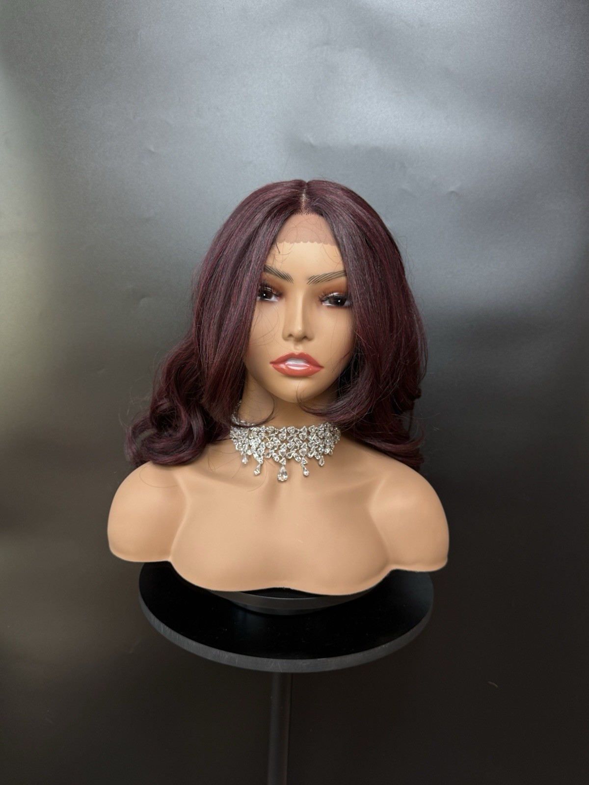 Wine Red burgundy wig 24 inch long Lace Front Middle Part