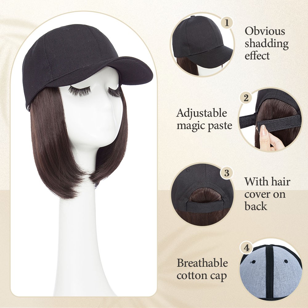 Instant Style 6″ Straight Cap Wig | Adjustable Baseball Hat with Attached Hair
