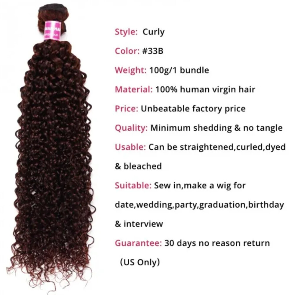 UNice Brazilian Reddish Brown Curly 3 Bundles Human Hair Weaves Cooper Red Wefts