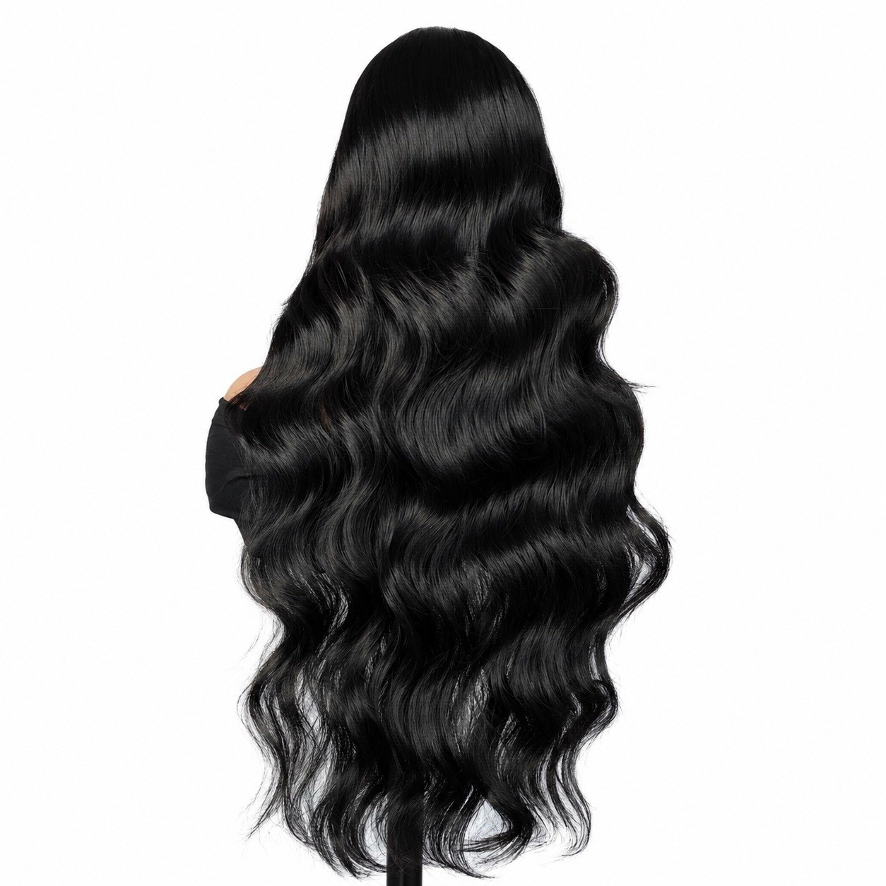 Synthetic T-Part Lace Wigs Bangs Loose Wavy Long Black Heat Resistant Natural