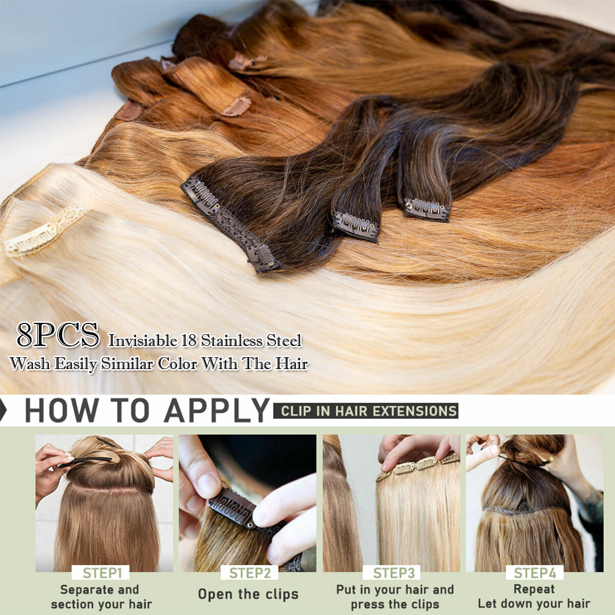 CLEARANCE Clip In 100% Real Human Remy Hair Extensions Full Head Weft Highlight