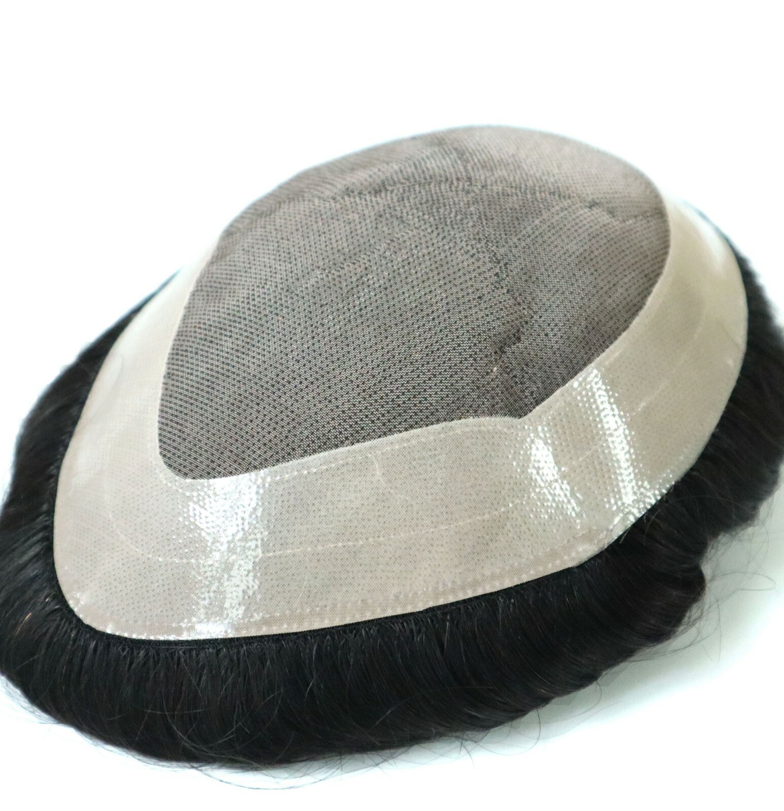 Mens Human Hair Replacement System Hairpiece Fine Mono Skin Poly Coating Toupee