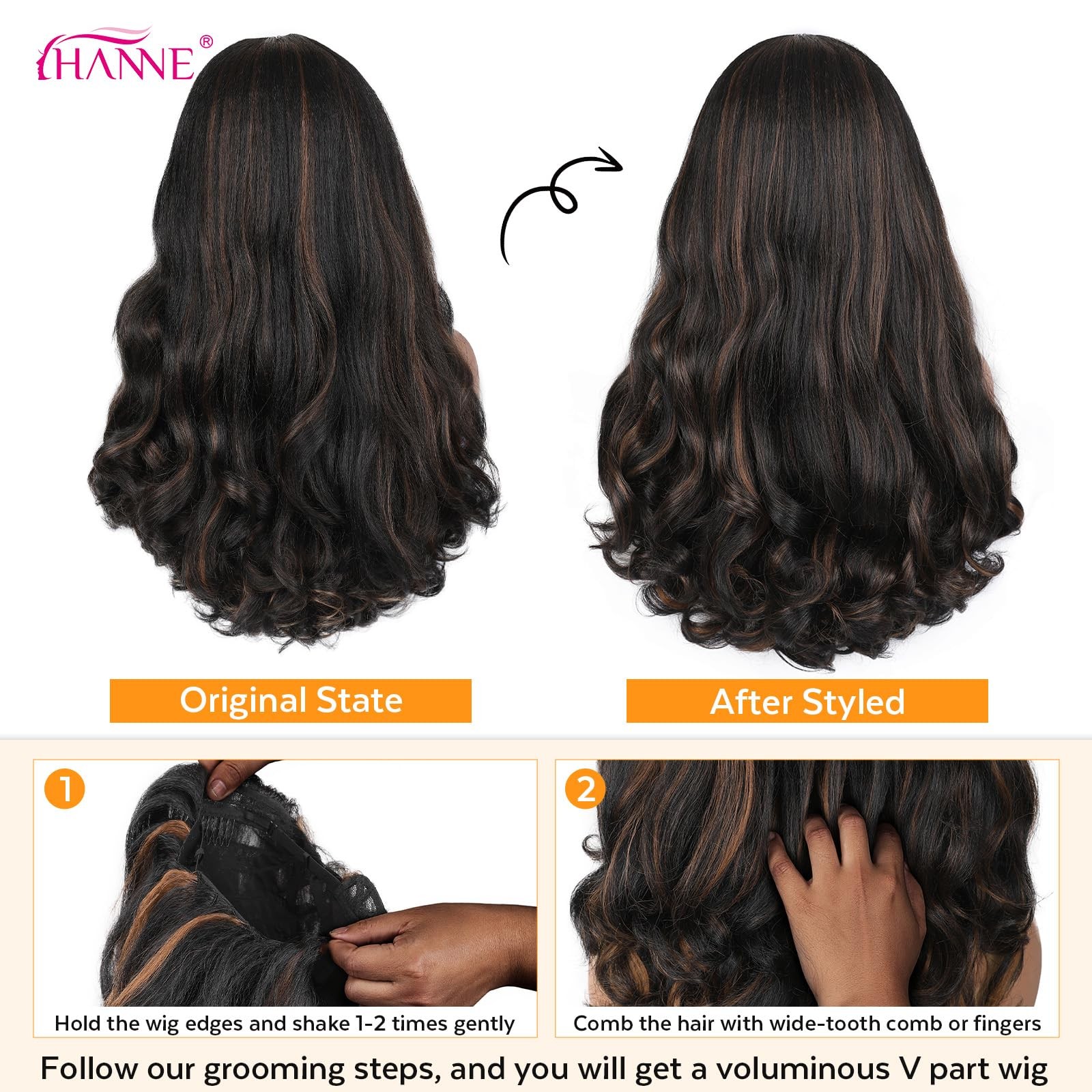 HANNE Yaki Curly V Part Wig U Part Synthetic Half Wigs for Black Women 22 Inch H
